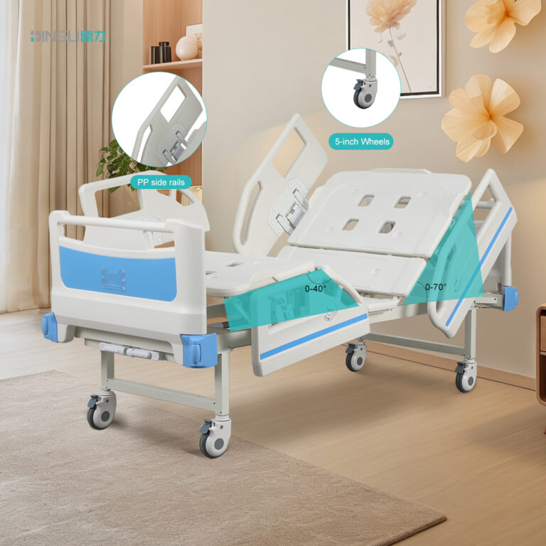 Manual 2-Crank Nursing Bed with PP Bed Surface & Semi-Enclosed Guardrails