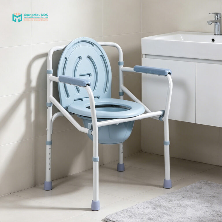 Foldable Steel Bedside Commode Chair with 5-Level Height Adjustment