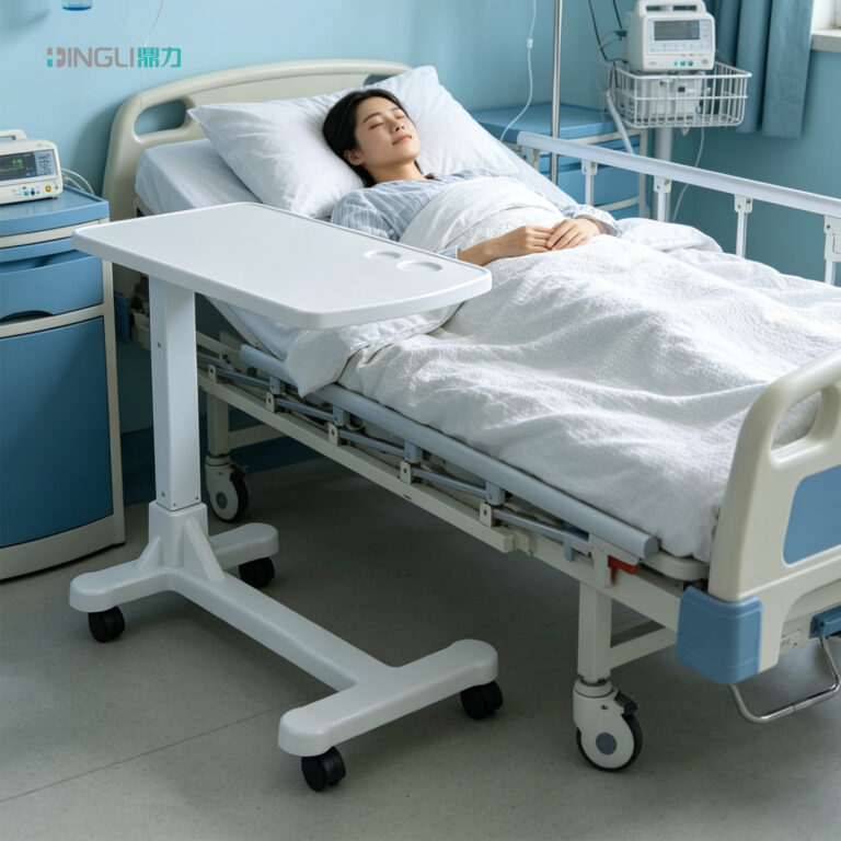 Heavy-Duty Hydraulic Overbed Table with ABS Desktop & 2-3mm Thickened Steel Frame