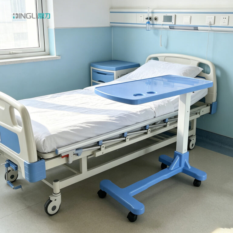 Heavy-Duty Hydraulic Overbed Table with 2-3mm Steel Frame & Blue ABS Desktop