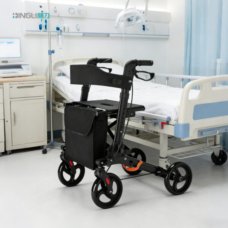 Foldable Aluminum Upright Rollator Walker with Forearm Supports & 8″ PU Wheels